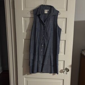 Finley Sleeveless Blue Chambray Button-Up Dress